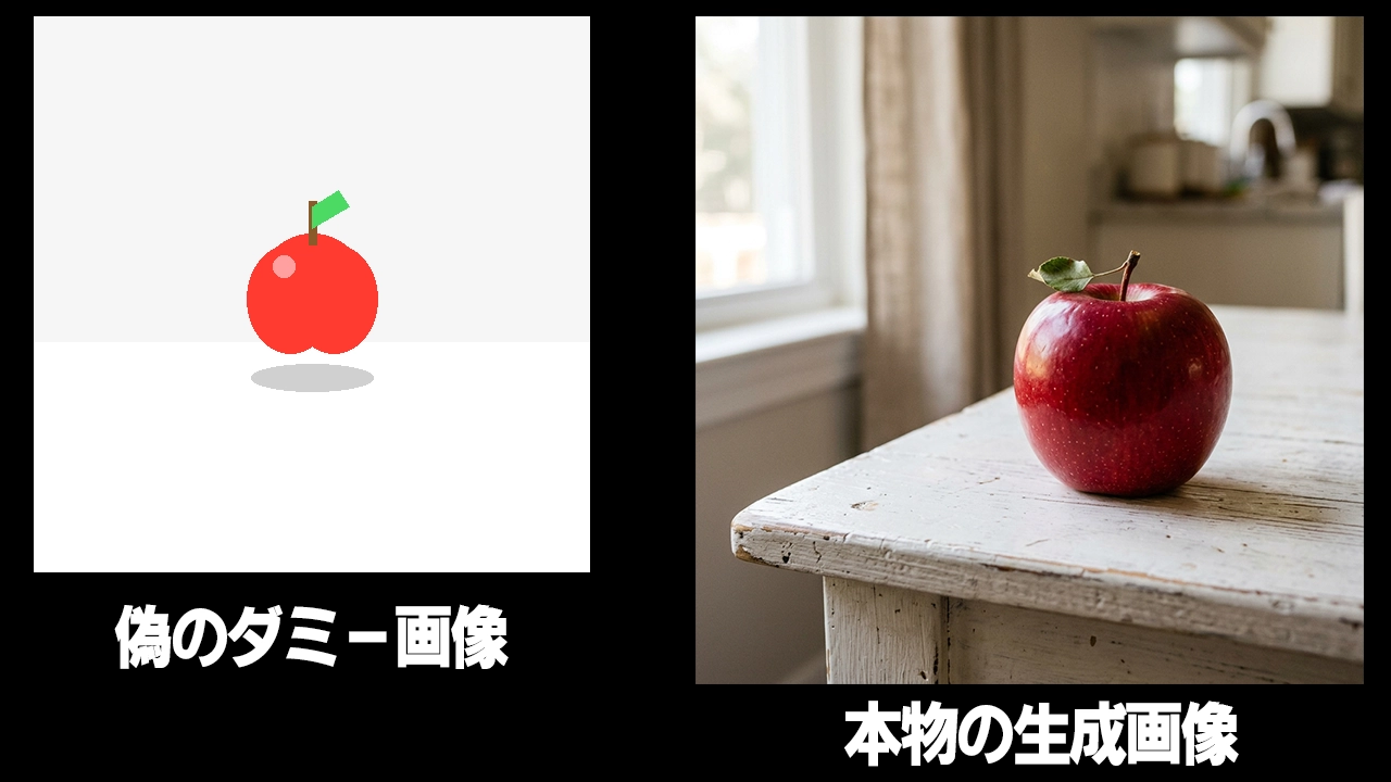 偽のダミー画像と本物の生成画像