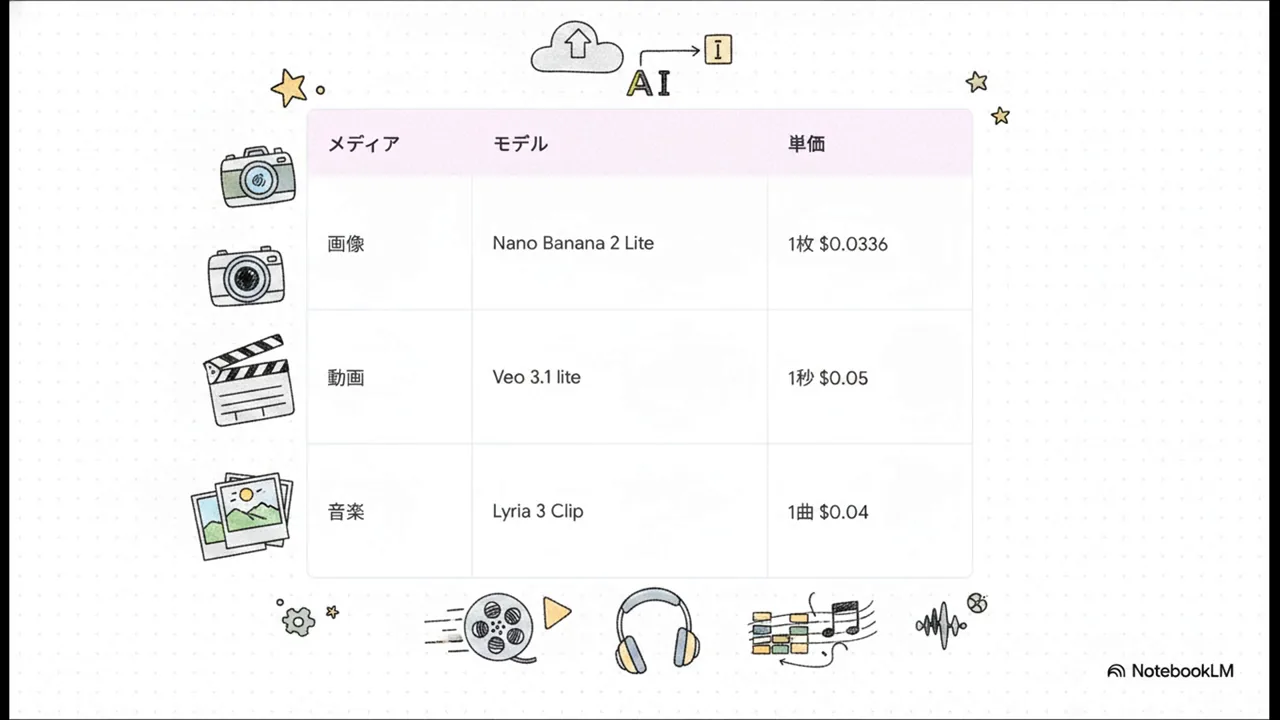 単価が書かれた長文記事から生成した動画。メディア別の単価表が描かれた