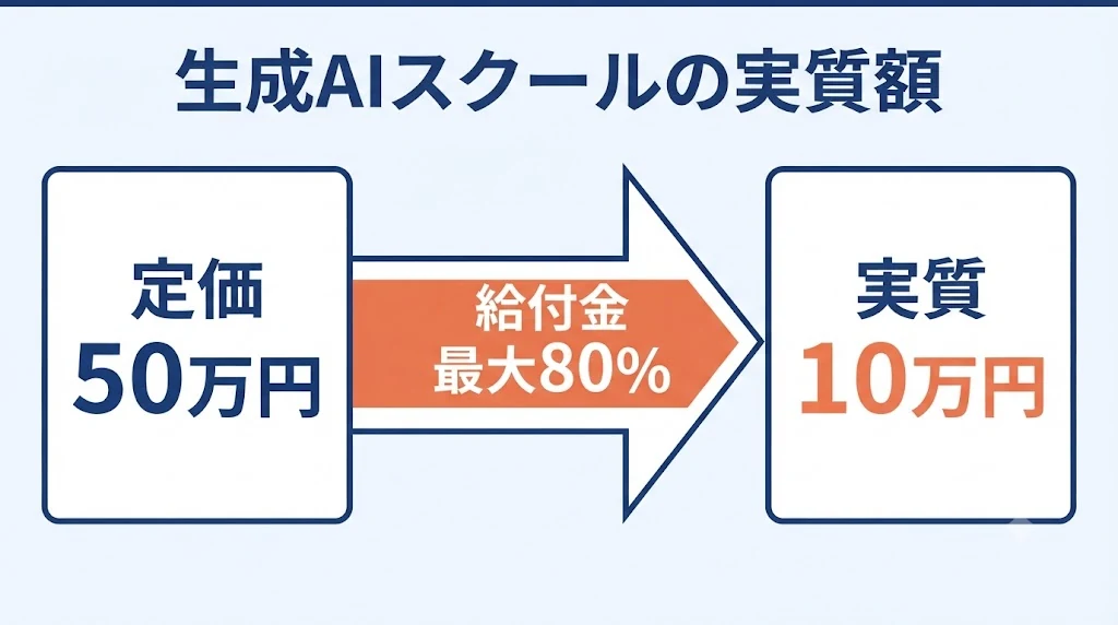 受講料50万円のコースも給付金の対象なら実質10万円台まで下がる(条件を満たした場合)