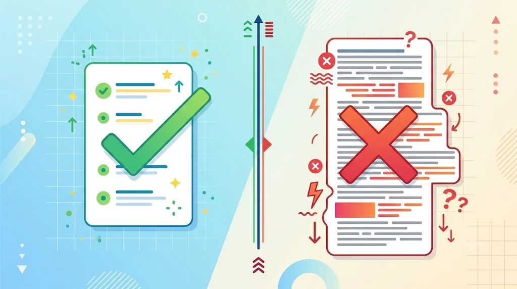 短く要点を絞った指示は効く。長く詰め込みすぎた指示は読み飛ばされて効きにくい