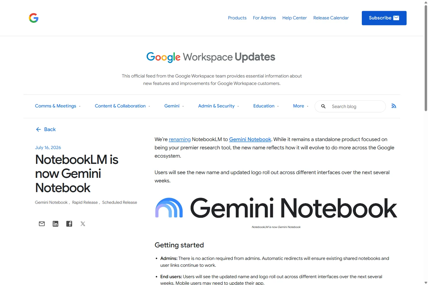 改称と新機能を告知したGoogle公式のページ