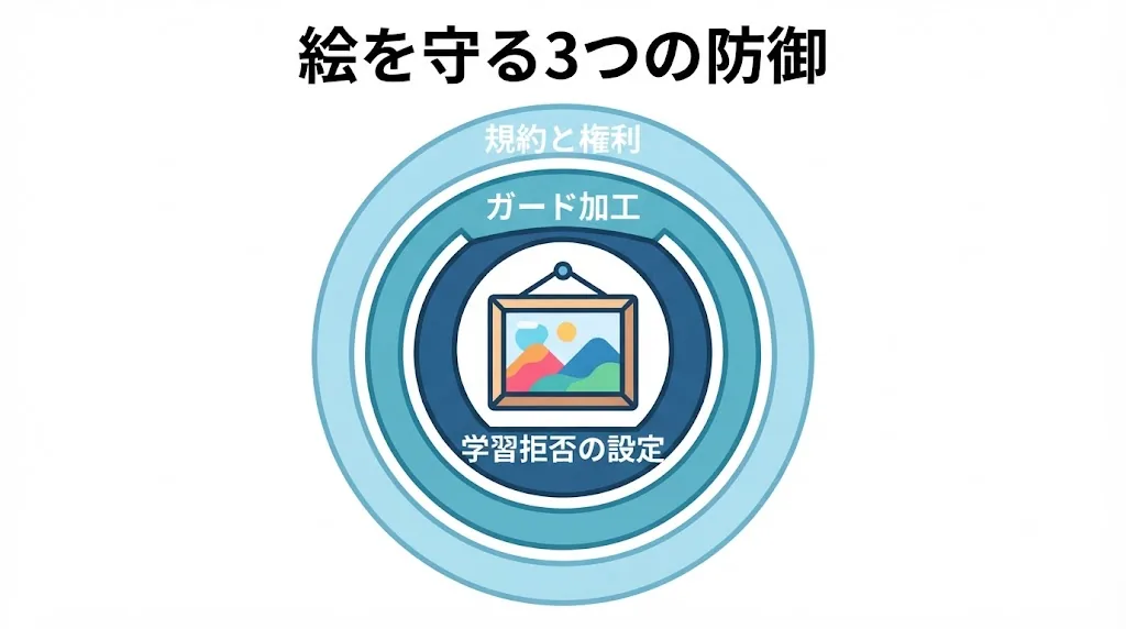 絵を守る3つの防御の全体像（筆者作成）