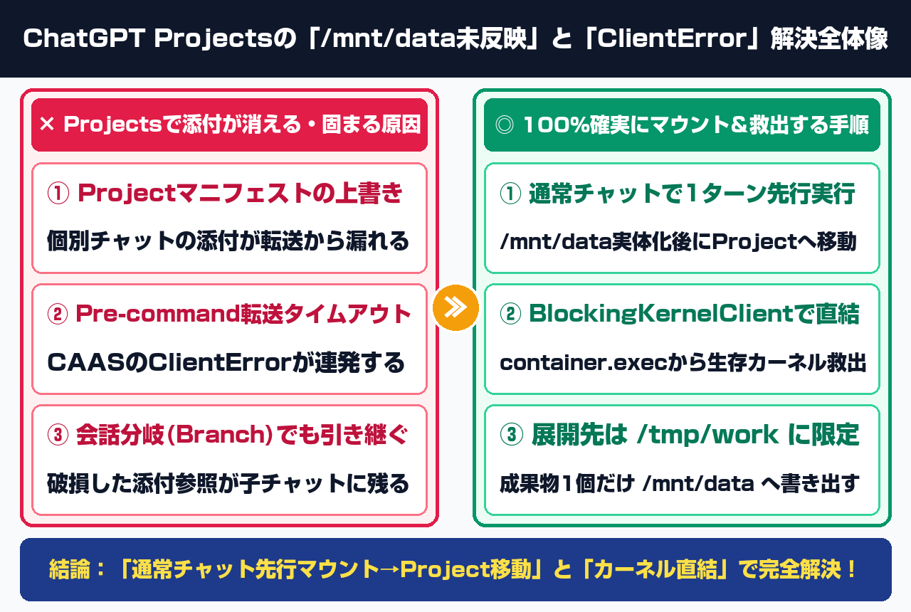 ChatGPT Projectsの/mnt/data未反映とClientError解決全体像